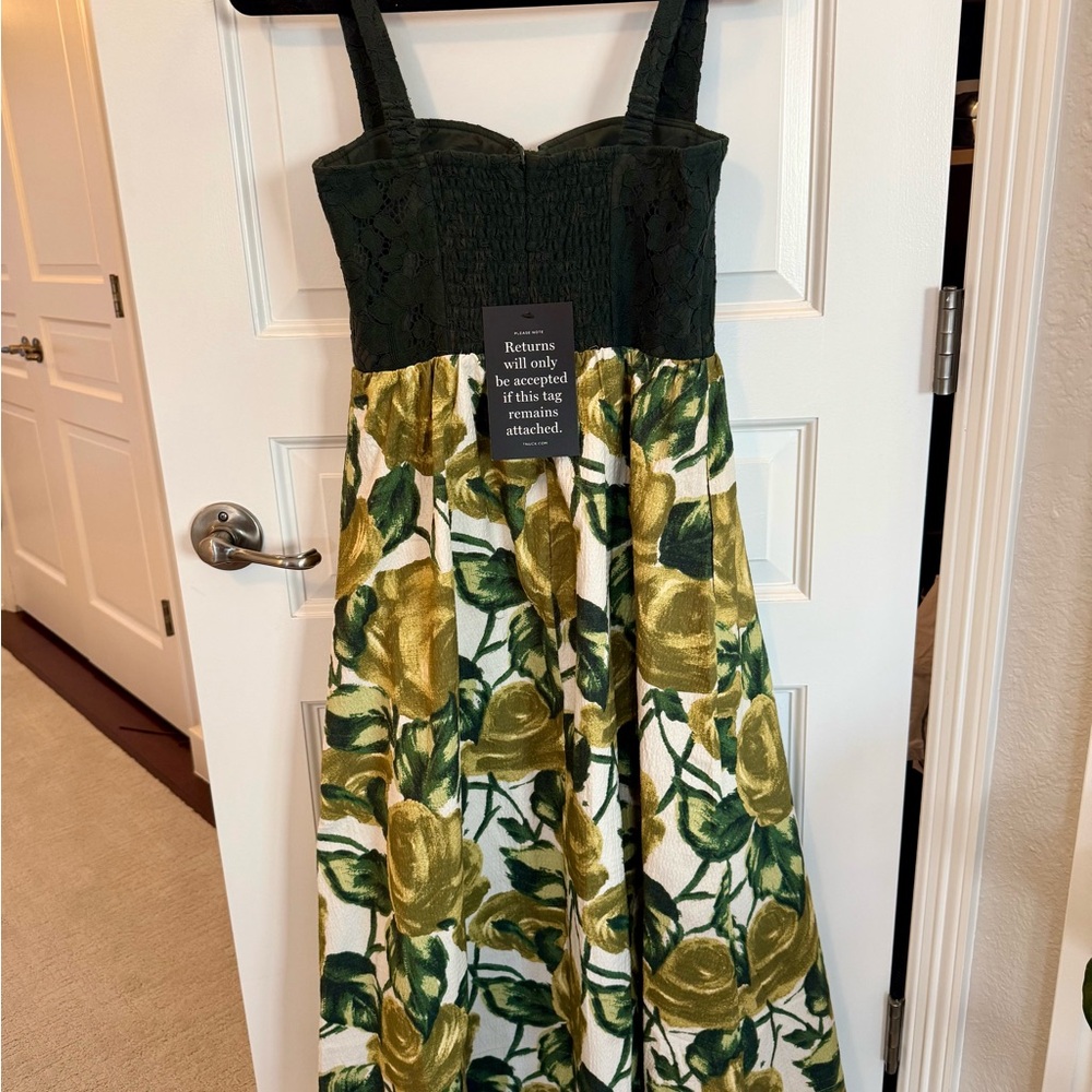 Tuckernuck Dark Green Lace Bodice Floral Maxi Dress with Olive Rose Print - Picture 4 of 4